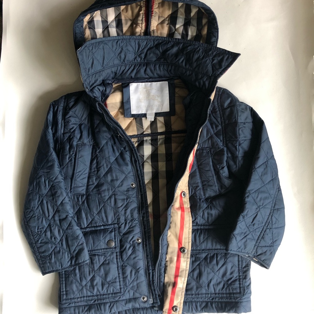 Navy Burberry Boys Size 4 Quilted Jacket.